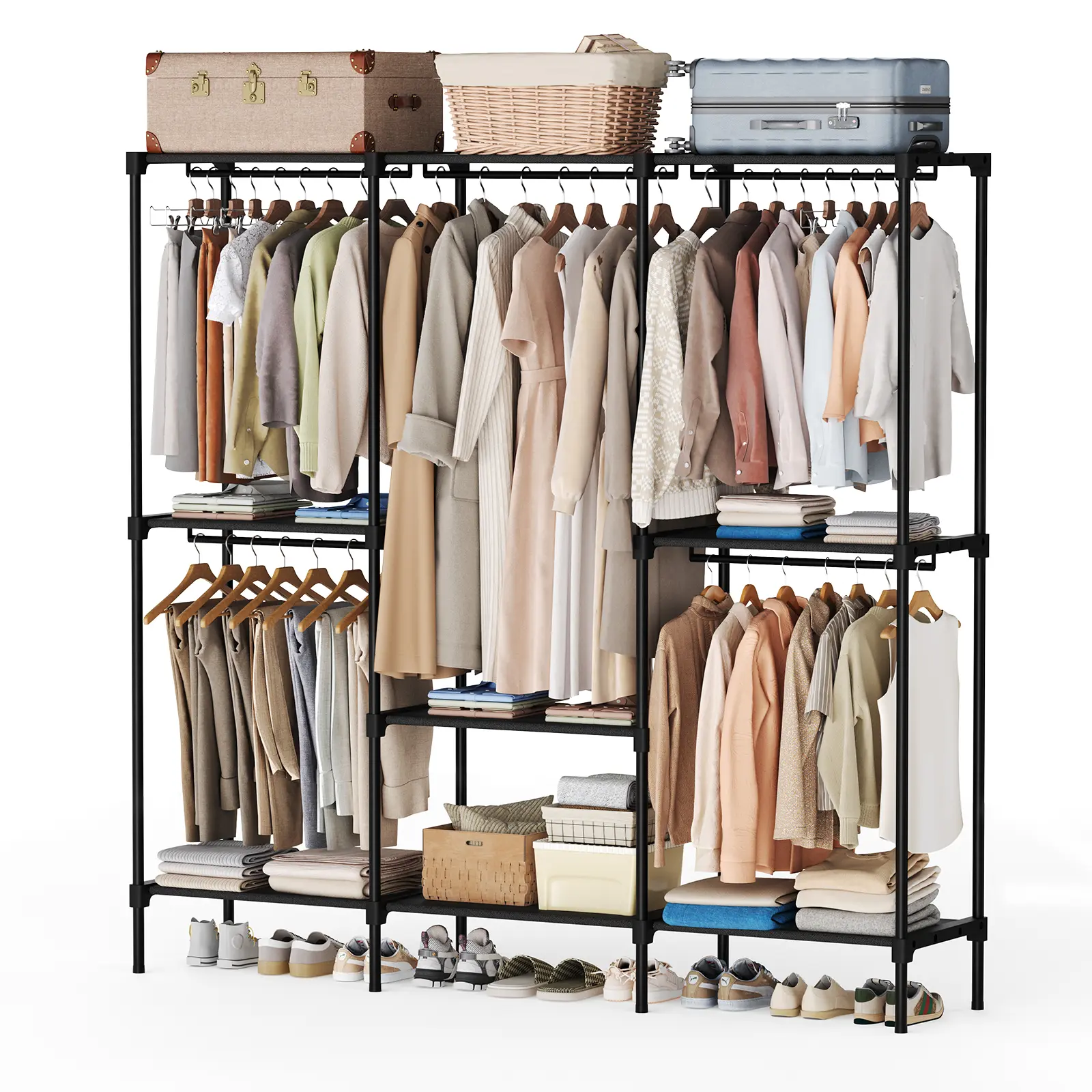 Wardrobe Closet,Portable Clothes Racks for Hanging Clothes, Free Standing Closet with Tier Shelves, Closet Organizers and Storage Rack for Cloakroom, Bedroom