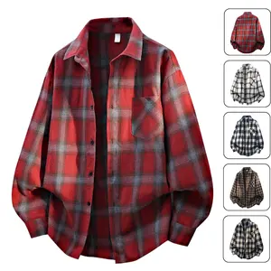 Urban Street Style Plaid Button-Up Shirt with Classic Checker Design