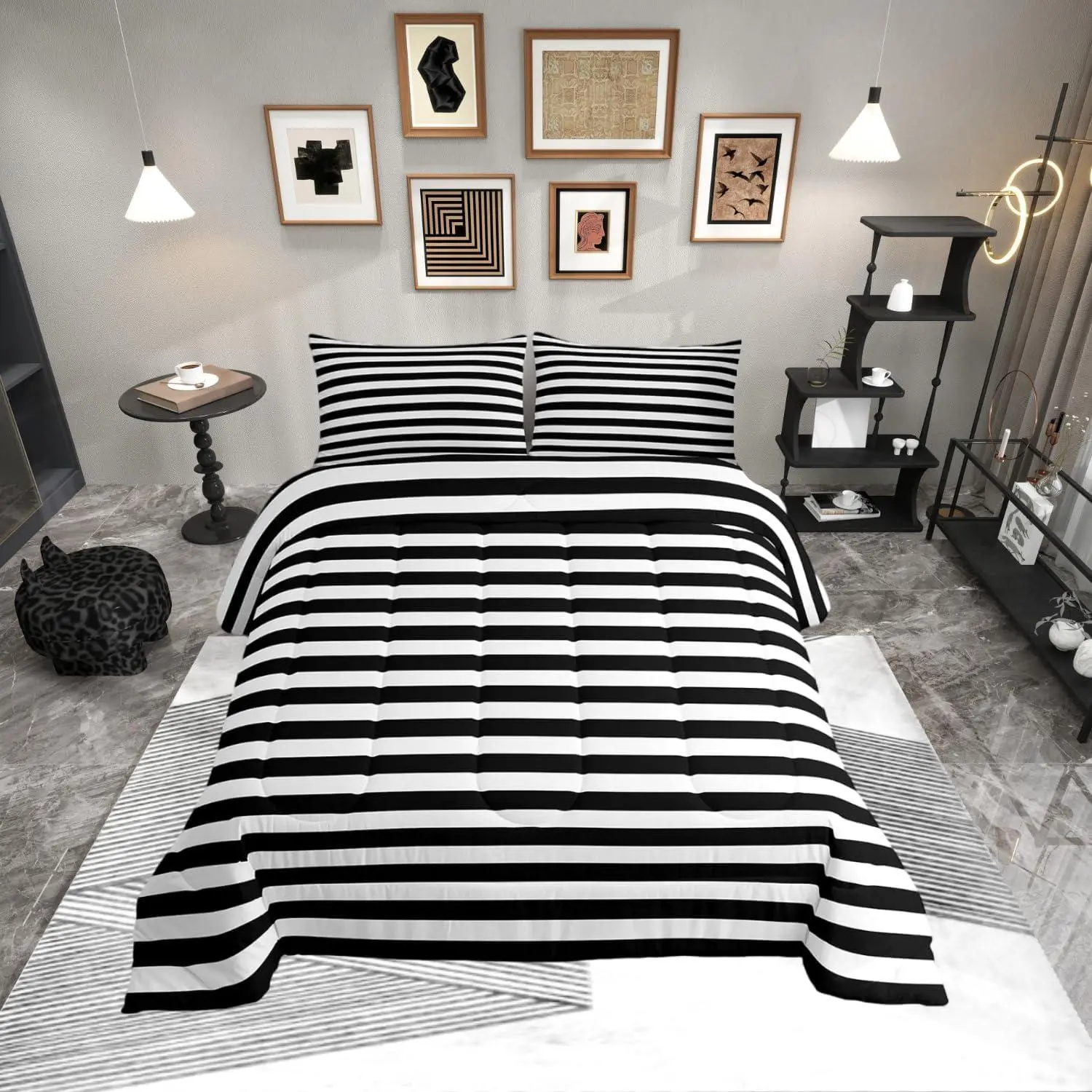Striped Comforter Set,Black and White Stripe Bedding Set,Kids Boys Girls Women Men Farmhouse Ticking Stripes Duvet Set