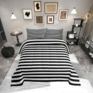 Striped Comforter Set,Black and White Stripe Bedding Set,Kids Boys Girls Women Men Farmhouse Ticking Stripes Duvet Set