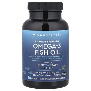 Viva Naturals Omega-3 Fish Oil, Triple-Strength, 30 Softgels (1,250 mg per Softgel)