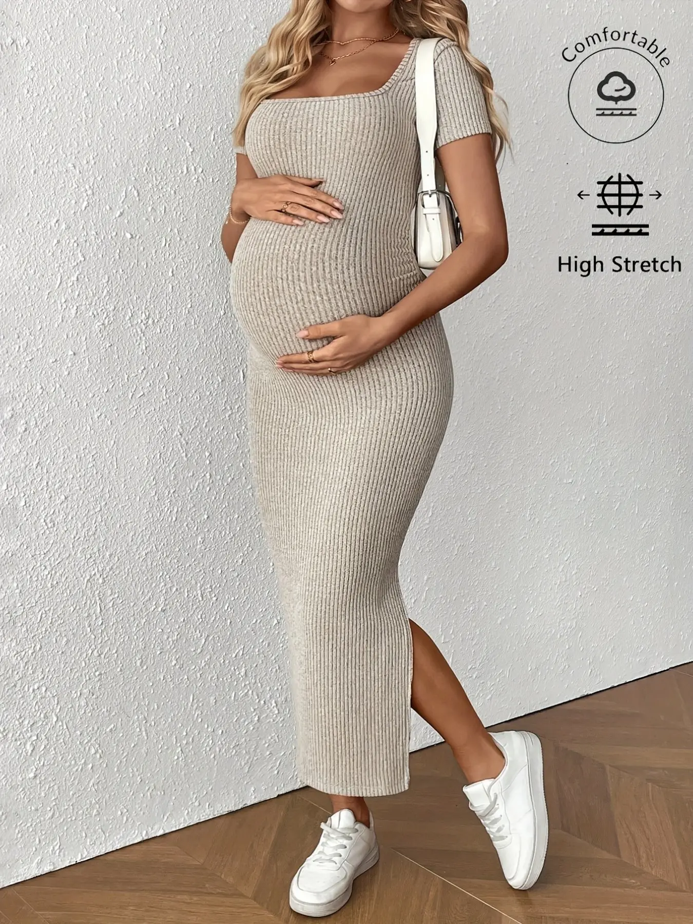 Maternity Women's Summer Casual Dress, Versatile and Comfortable Dress, Short-Sleeved and Hip-Hugging Dress, Summer Maternity Clothes, Pregnancy Clothes