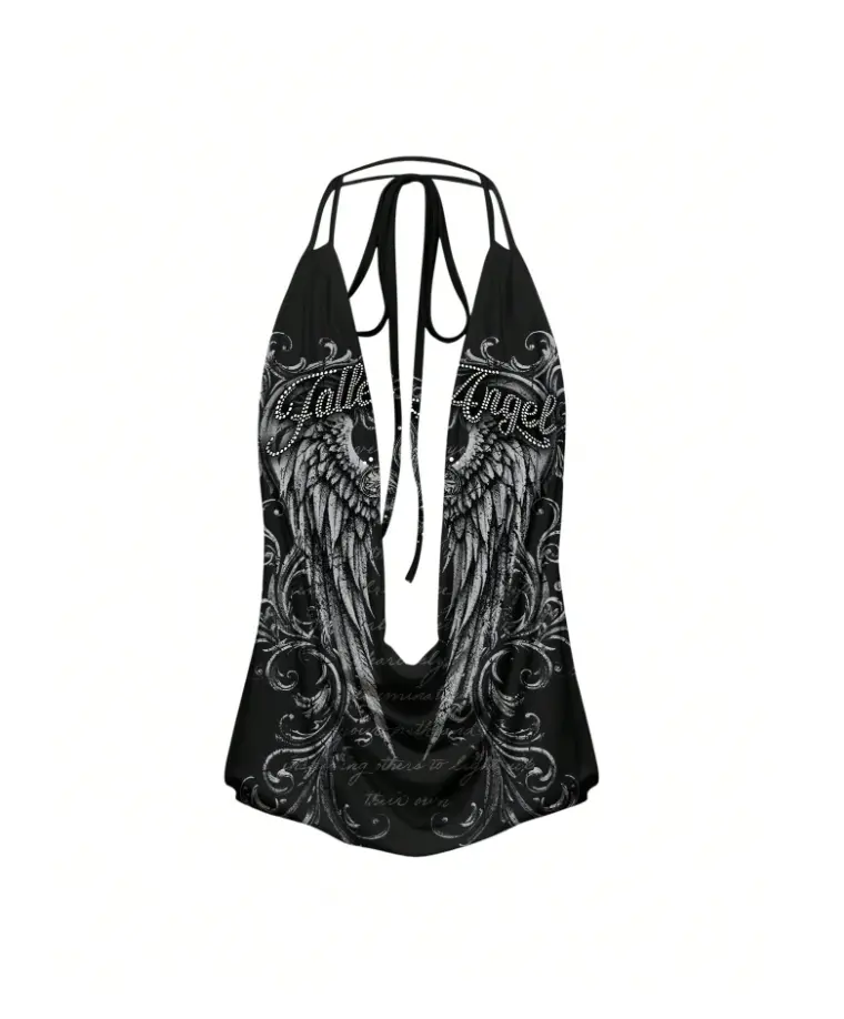 AQUA Punk Vine Sexy Lace-Up Bowknot Low-Cut Backless Halter Neck Tank Top