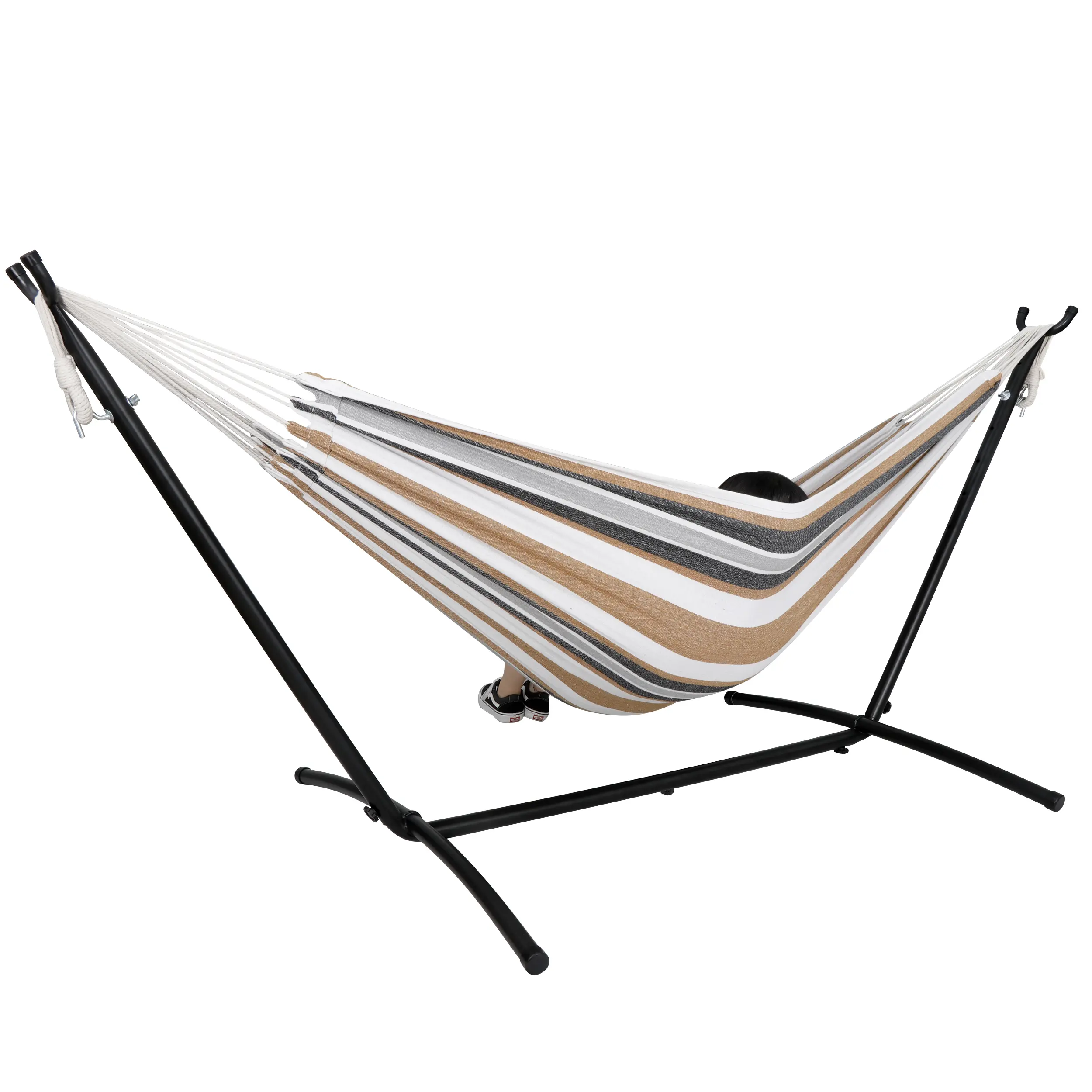 Segawe Portable Double Outdoor Hammock with 9FT Stand Set, Carry Case, 7 Brown, Spacious Comfortable Durable Hammock, Sturdy Stand, Outdoor Porch Swing, Patio Furniture, Backyard Garden Accessories, Outdoor Patio Swing, Breathable