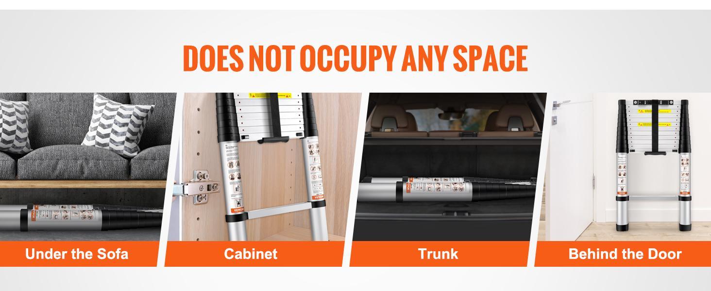 VEVOR Telescoping Ladder, TikTokShopBlackFriday,   Aluminum One-button Retraction Collapsible Extension Ladder, Capacity with Non-slip Feet, Portable Multi-purpose Compact Ladder for Home, RV, Loft, ANSI Liste