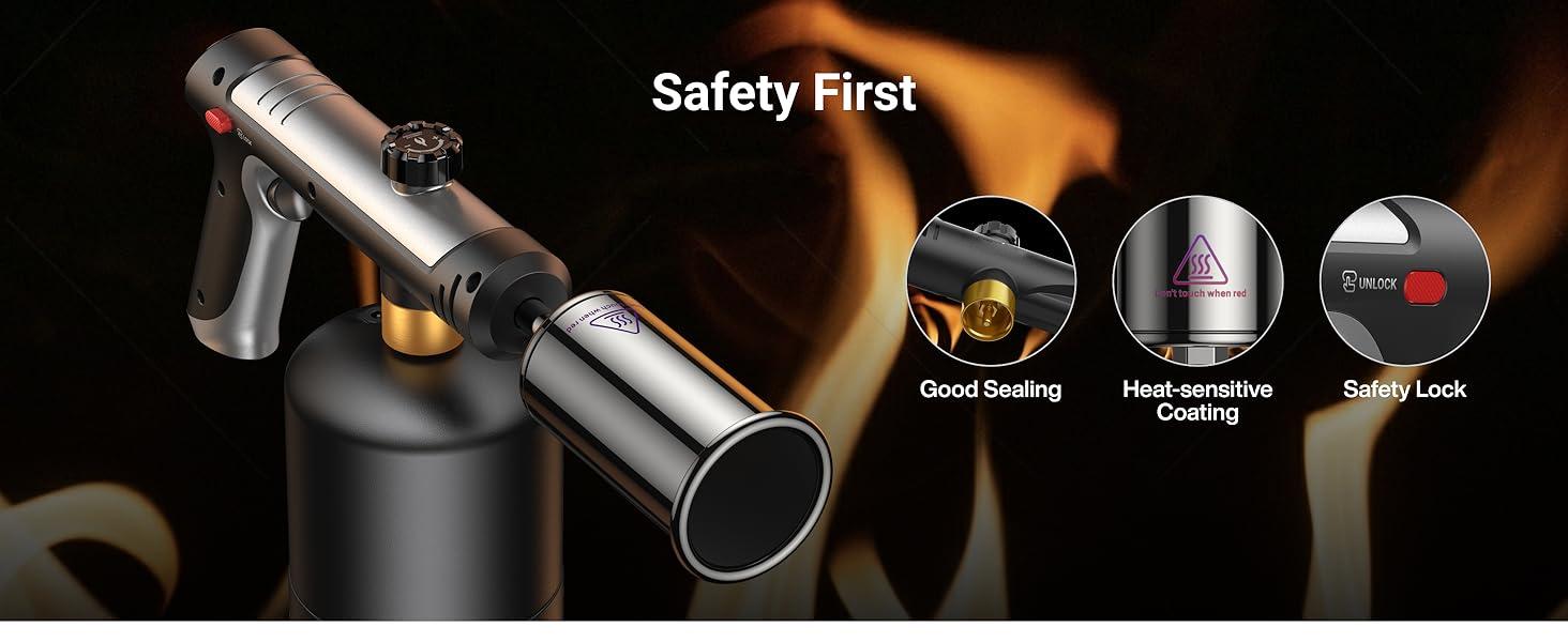 Sakerplus Propane Torch(Tank Not Included) for Searing & Grilling: Powerful Blow Torch with One-Touch Ignition and Adjustable Flame – Versatile Tool for BBQ and Fireplace