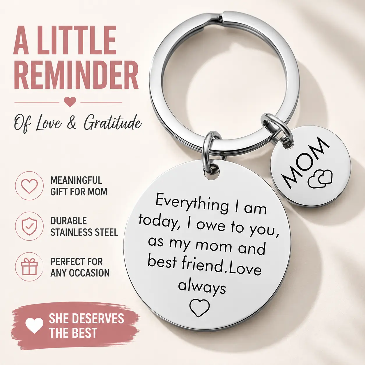 Mom Gift Keychain for Mom Meaningful Engraved Keychain I Love You Gift for Mother Daughter Son Mother’s Day Gift