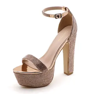 Pearl Rhinestone Heels for Women Wedding Sandals Platform Block Ankle Strap Bridal Shoes with Chunky Walking Heels sandal summer shoe spring shoe vacation s summershoes slip-on rubber sole jute woman clog men footwear slide boho casual wedge glam elegant