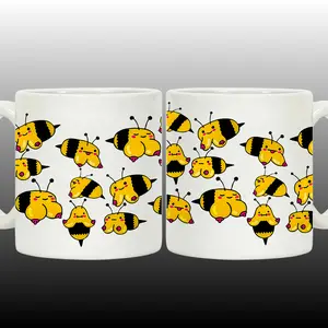 Funny Boo Bees Pattern Adult Humor Mug, 2 Sides, Cheeky Gag Gift for Her, Prank Coffee Cup, Dirty Mind Test Novelty Ceramic Mug