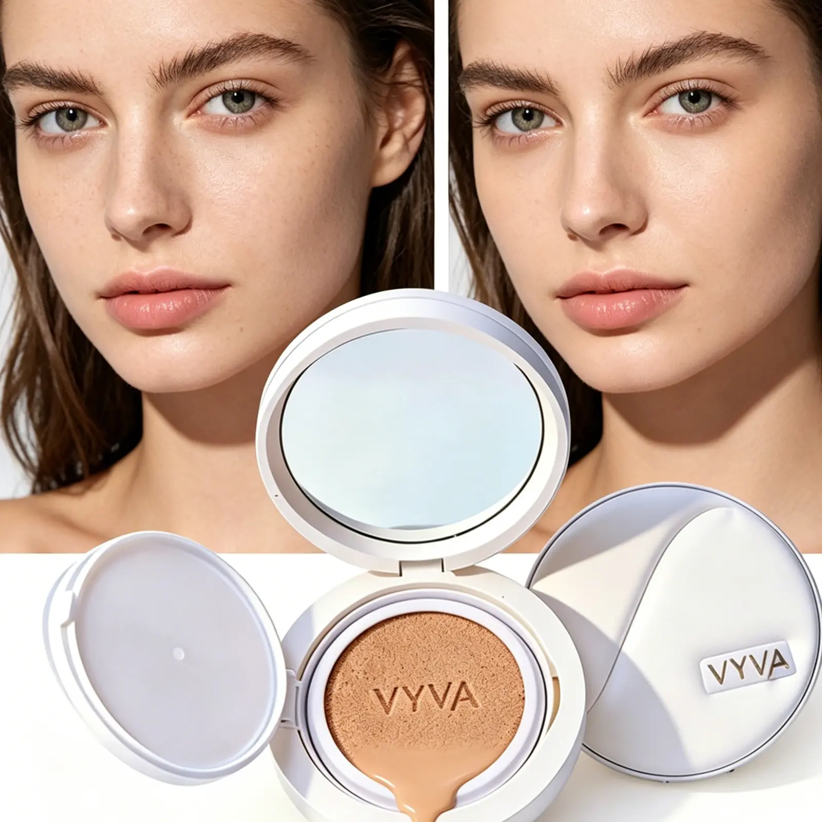 Hyaluronic Moisturizer Cosmetic Air Cushion CC Cream - Lightweight Nature Foundation, Hydrating Concealer, Long-Lasting Waterproof Makeup Base, Matte Flawless Coverage for All Skin Types, Hides Pores & Fine Lines, Smooth
