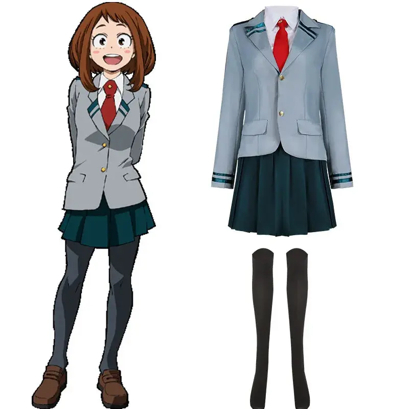 Women's My Hero Academia Ochaco Uraraka School Style Cosplay Costume Set - Lightweight Polyester Fabric Outfit with Shirt, Socks for Halloween, Minimalist