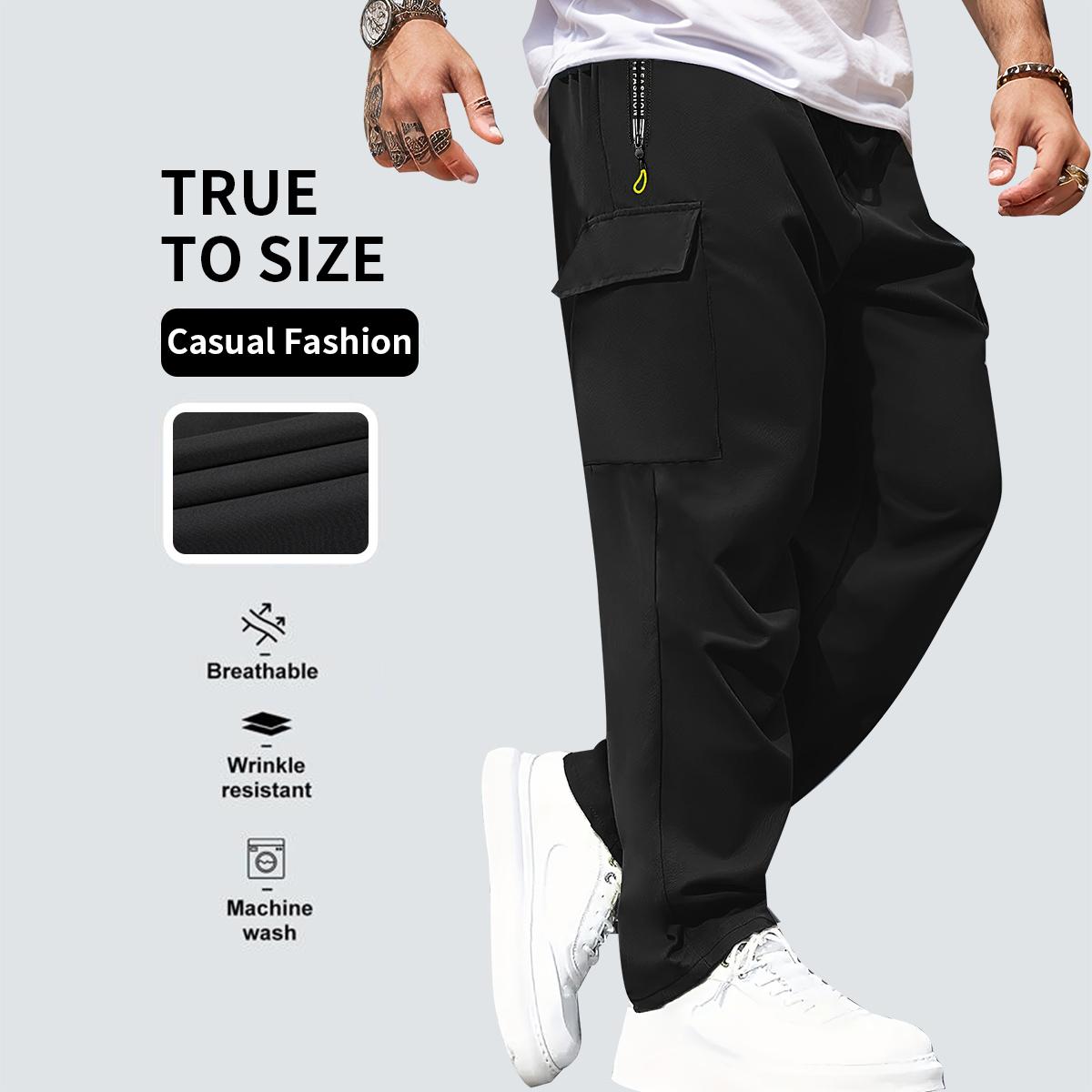 Men's Multi-Pocket Zip-Up Long Pants - TikTok Shop exclusive deal, casual everyday wear, stylish and practical, an essential part of any man's wardrobe, solid color casual work pants