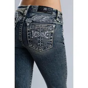 MissMe Calianna Bootcut Jeans - Y2K BBL Mid Rise Bootcut with Vintage Wash Denim, Gothic Edge & 2000s Alt Baddie Style