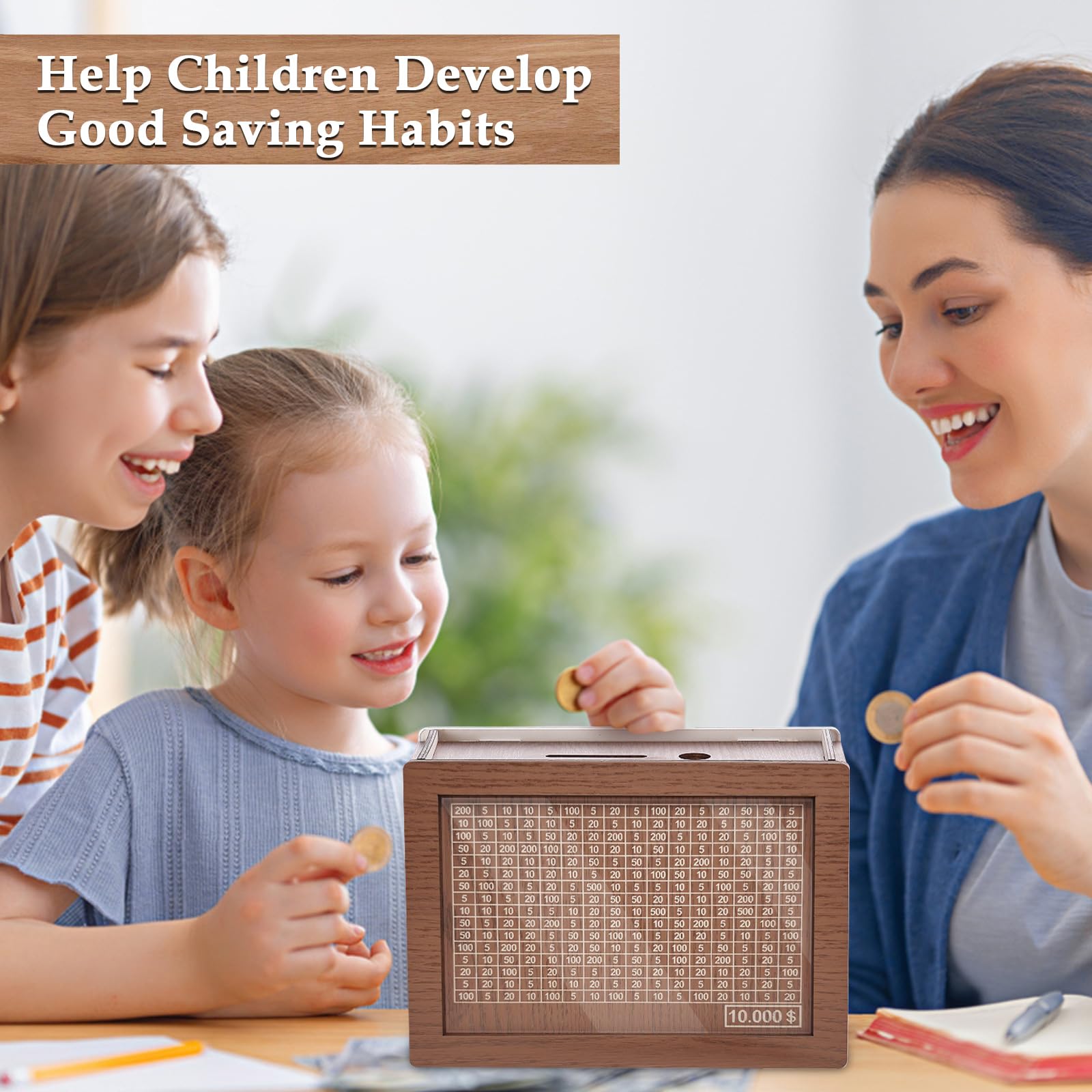 Cash Vault Wooden Savings Box, 2026 New Savings Challenge Box, Wooden Money Saving Box Money Box with Counter, Money Saver with Money 10000 Savings Target and Numbers