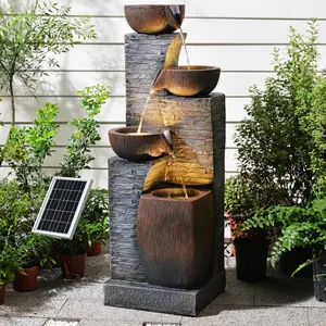 38.2" Tall Solar Water Fountain Outdoor Garden,4 Tiers Modern Cascading Bowls and Stacked Stones Solar Powered Fountains with LED Lights for Garden, Patio, Deck, Porch, Backyard, Lawns Waterfall Fountain Outdoor Garden Fountain