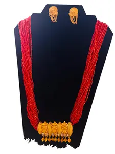 Nepali style long hydro Necklace set with pair of earrings. Available in 2 different variant mixed colors.