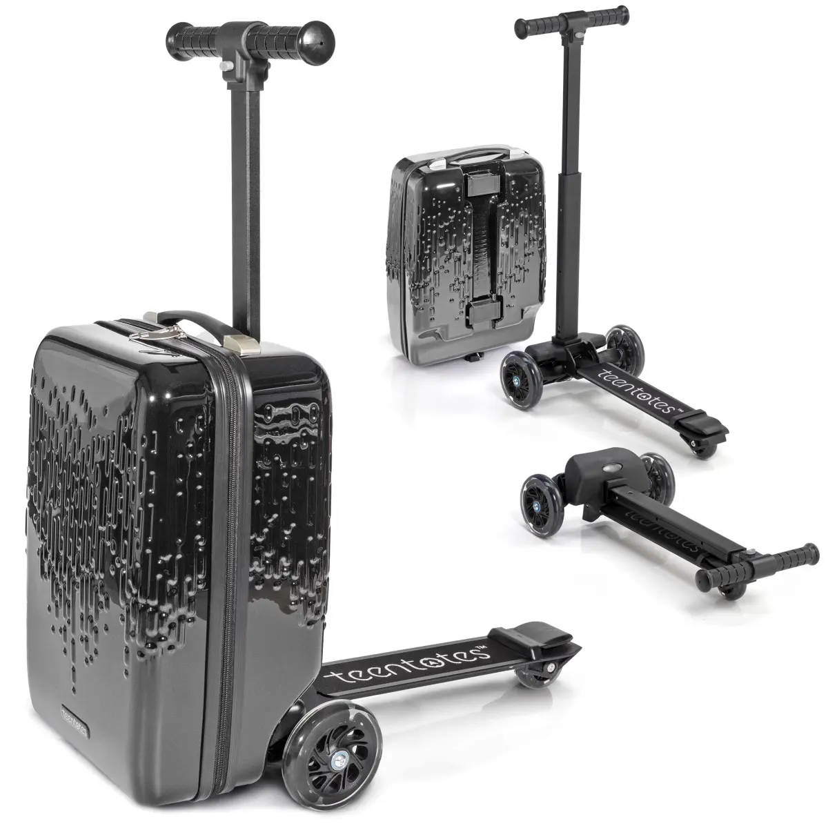 Kids' Scooter Luggage - 2-in-1 ABS Heavy-Duty Carry-On with Drip Pattern for Travel & Play, 4 Wheels 360 Rotation, Handlebar, Heavy-Duty Carry-On Luggage, 1 Per Package, Large Rolling Carry-On Luggage