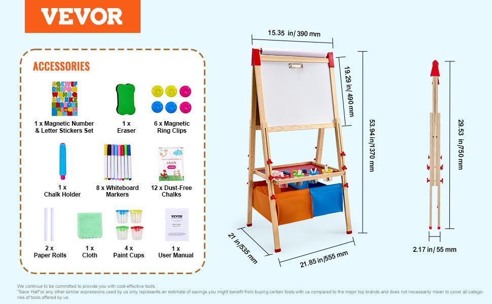 VEVOR 2-in-1 Kids Art Easel Double-Sided Wooden Magnetic Whiteboard Chalkboard, Christmas gift VEVOR 2-in-1 Kids Art Easel Double-Sided Wooden Magnetic Whiteboard Chalkboard, Christmas gift