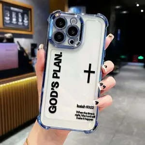 Chrome Frame GOD'S PLAN Slogan Phone Case For iPhone 16 15 14 13 12 11 Xs Pro Max Plus Anti Drop Shockproof Transparent,Protective Screen Protector Protection Cover tough phonecase accessory protection