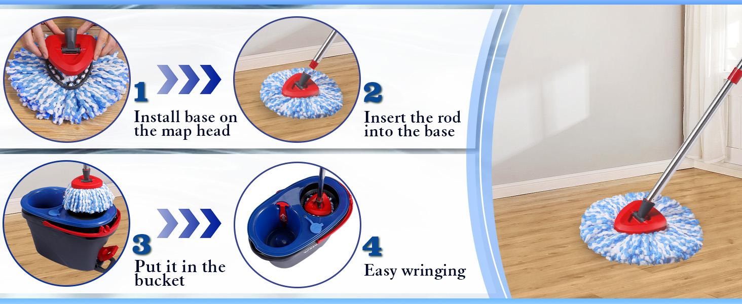 Removable Head Microfiber Mop Pads with Brush - Topwire Spin Mop Replacements, Machine Washable Accessory for Ocedar RinseClean 2-Tank System, Kitchen & Hard Surface Cleaning, Removable Head Mops Scrubber summerwins