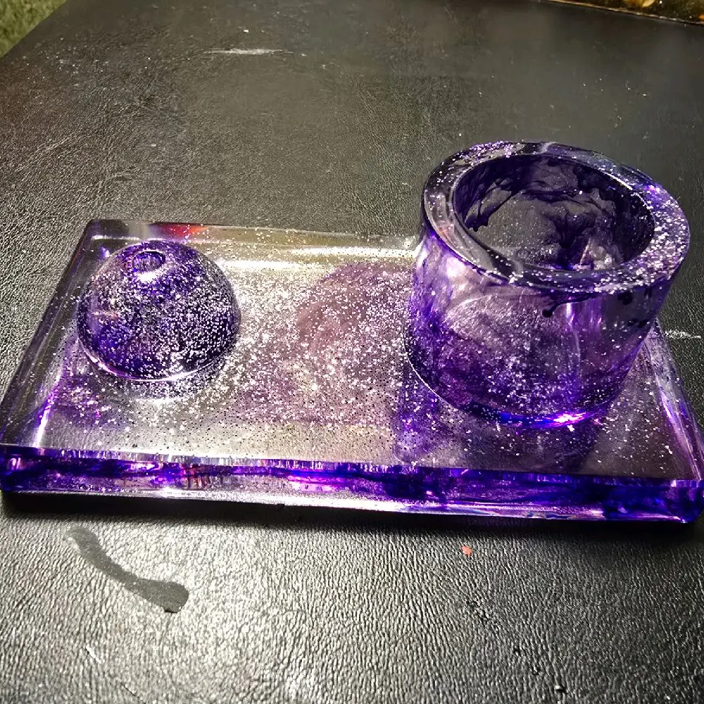 Insence Holder - Purple Glass Design with Sparkling Accents for Aromatherapy and Relaxation