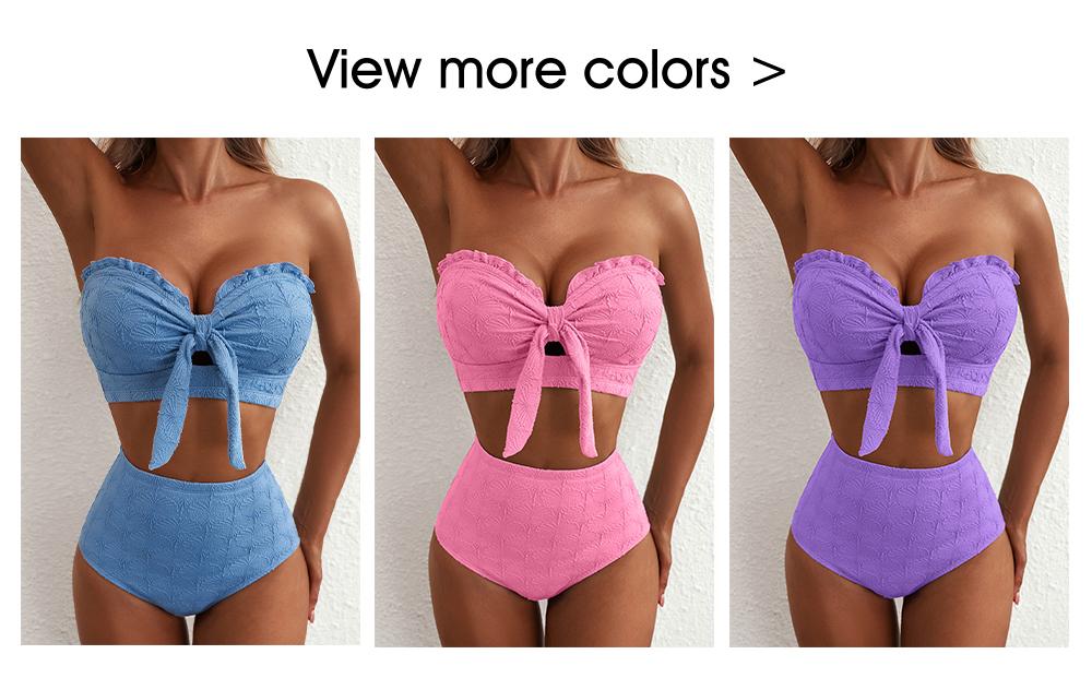 Aleumdr Women's Seashell Textured Bikini Sets Knotted Front 2 Piece Swimsuits Ruffle Trim Bathing Suits SpringStatements