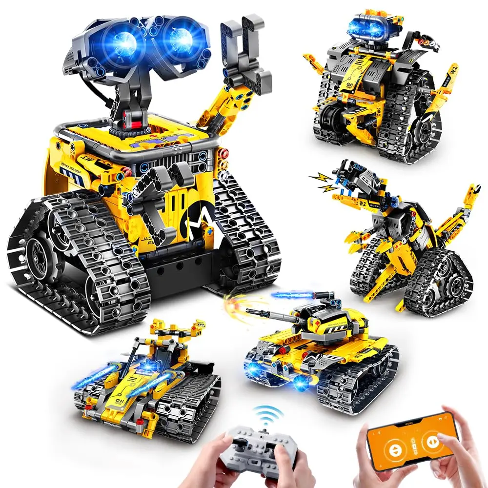 INSOON 5-in-1 Robot Building Set, RC Wall Robot/Engineer Robot/Mech Dinosaur, Remote & APP Controlled STEM Toys for Boys & Girls 6-12 (520 Pcs)