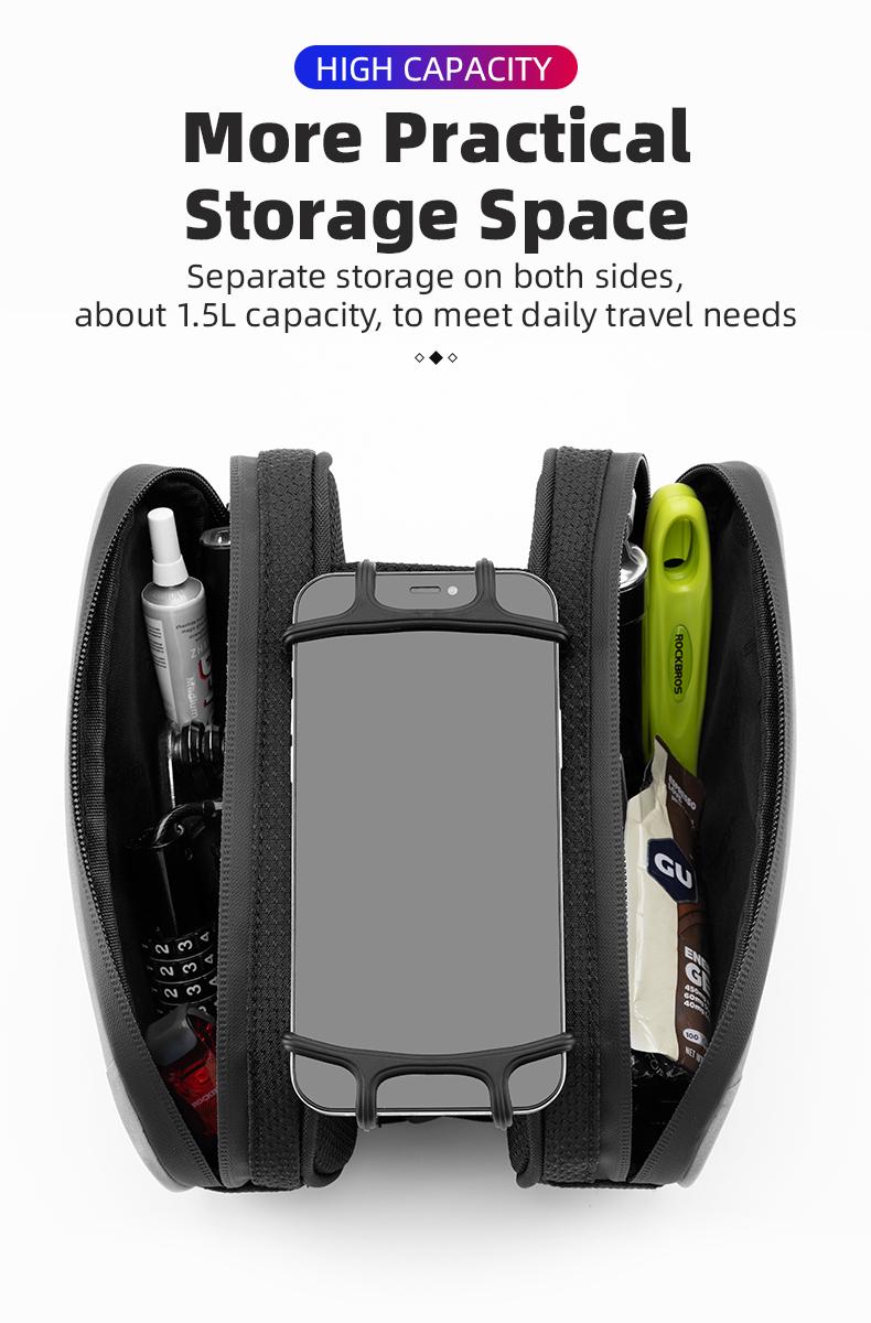 ROCKBROS Bike Front Frame/Handlebar Phone Mount Bag Top Tube Bike/Bicycle Bag Waterproof Cycling Accessories Bike Pouch with 360° Rotation Phone Holder Fit Smartphone Below 6.7''