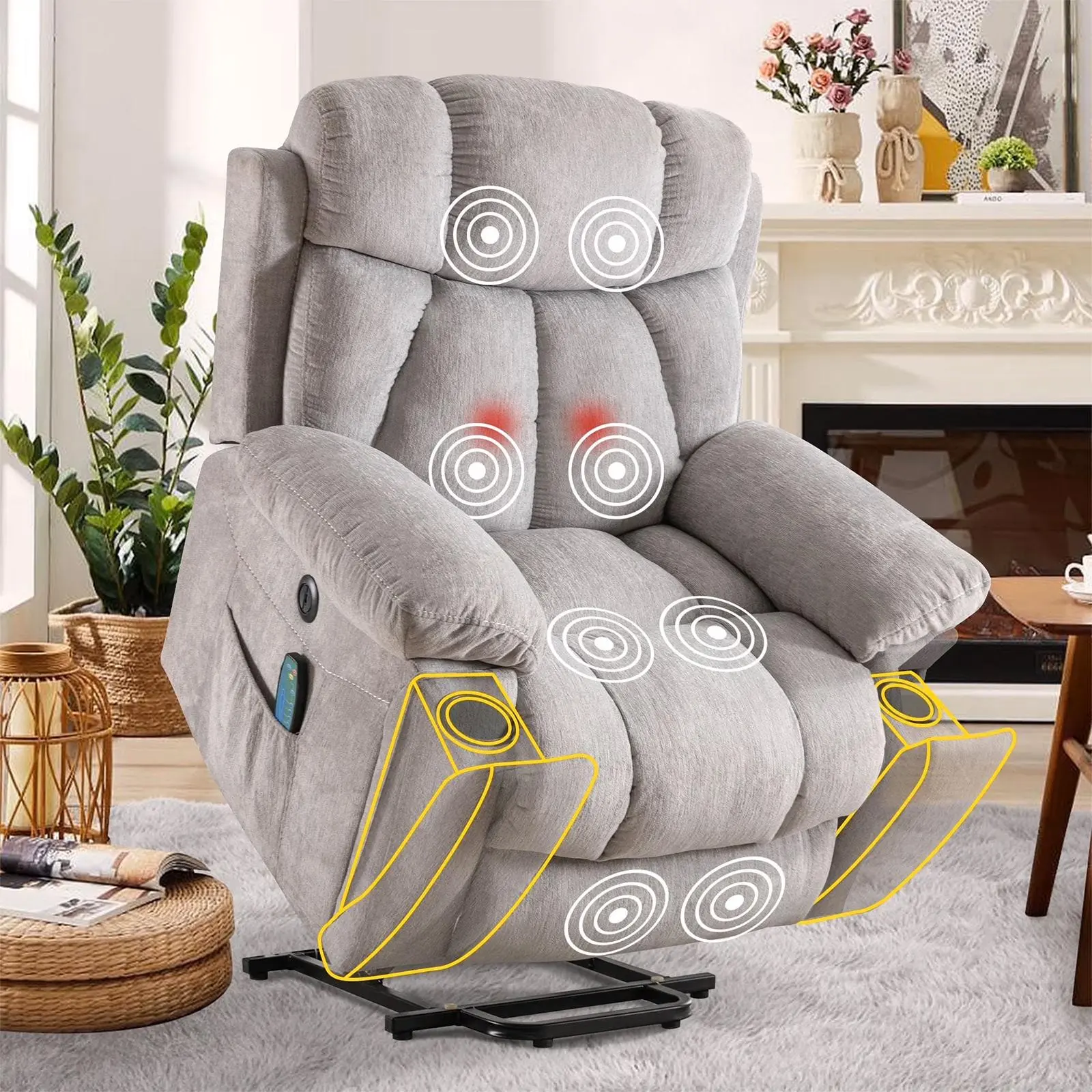 [memorialday] 【3 Package Delivery】EBELLO 40.5" Wide Extra Large Microfiber Electric Heated Massage Lift Recliner Living Room Chair with Cup Holder & USB Ergonomically Adjustable Seat Comfy
