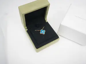 Van Cleef Arpels Alhambra Pendant Necklace 18K Gold and Blue Sevres Porcelain with Diamond