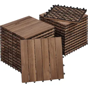 Costoffs 27Pcs Acacia Wood Flooring Tiles, Waterproof Wood-Plastic Interlocking Tiles for Indoor & Outdoor Use – Perfect for Patios, Gardens, Decks, and Poolside (12.5" W × 12.5" L)