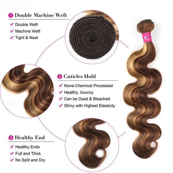 P4/27 Honey Blonde Highlight Body Wave Bundles FB 30 Brown Colored Body Wave Human Hair Weave Bundles Quick Weave Extensions #TiktokShopSpringGlowUp