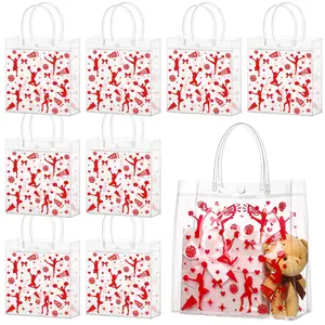 24 Pcs Mini Graduation Clear Goodie Bags Cheer PVC Gift Bags with Handle Cheerleading Pattern Tote Bag Reusable Plastic Wrapping Bags Transparent Bag for Daily Use Contest Birthday Party Galentine Wedding Party Cheerleader Gift Bag