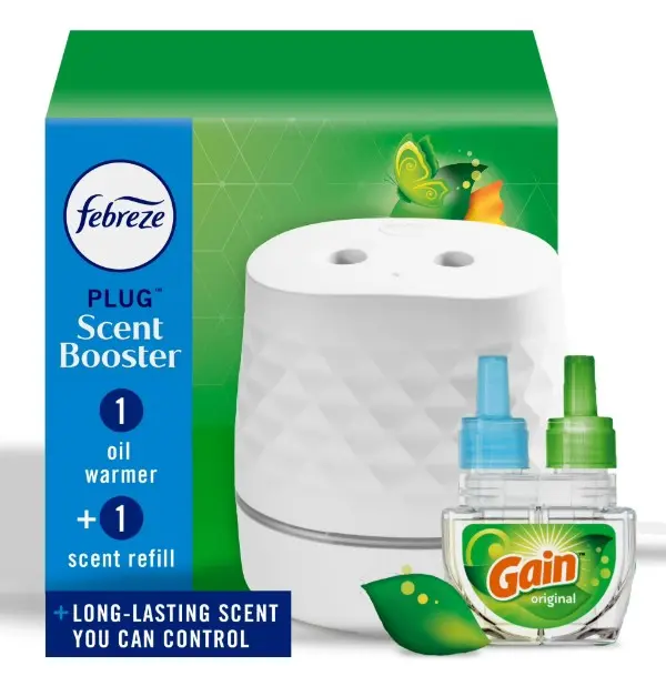 ( 2 pack) Febreze Plug Scent Booster, Air Freshener, Scented Oil Diffuser, Gain, Starter Kit + 1 Refill