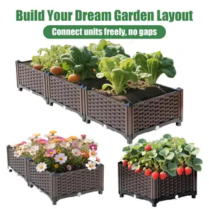 Heavy-Duty PP Raised Garden Beds Outdoor Suitable for Vegetables & Flowers, Expandable Plastic Planter Boxes with Smart Drainage System,  Modular for Balcony/, Assembly & Low-Maintenance Planters outdoorfun