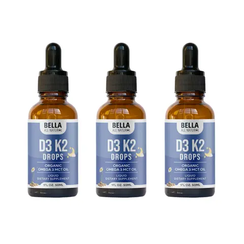 Bella All Natural D3 K2 Night Drops 3-Pack (50 mL Each) – Organic Omega 3 MCT Oil
