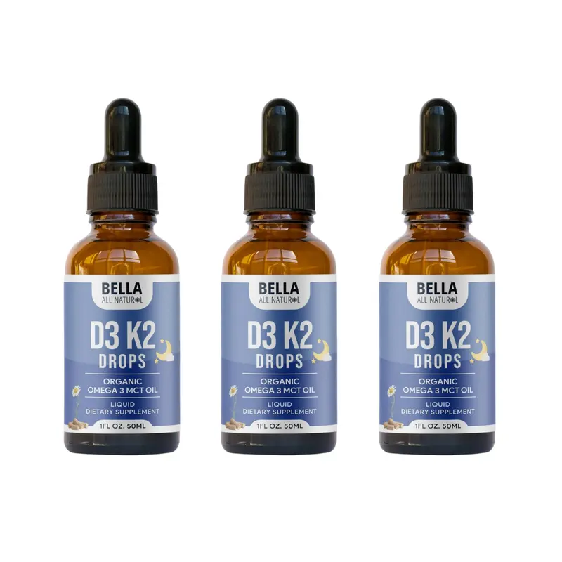 Bella All Natural D3 K2 Night Drops 3-Pack (50 mL Each) – Organic Omega 3 MCT Oil