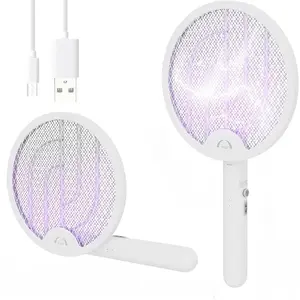 Foldable Electric Fly Swatter Racket,4000V Bug Zapper Racket Indoor with USB Rechargeable,for Indoor Home Office Patio Camp