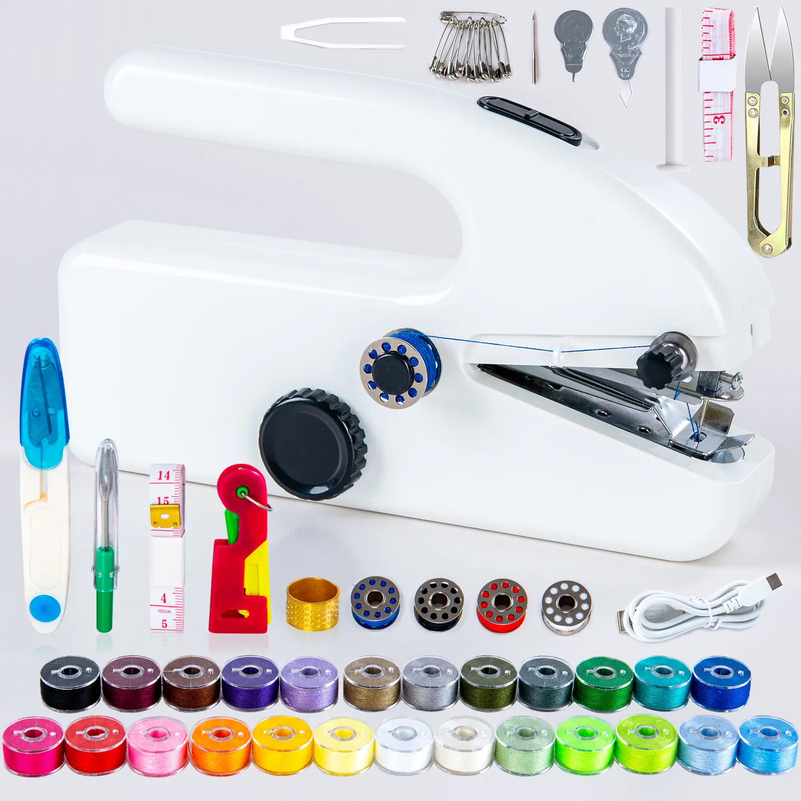 Portable Mini Handheld Dual-Powered Sewing Machine Package (Mini Sized Products), 25-Color Spools, 2 Speed Modes, Simple Operation, Fast Sewing for Beginners, Home Use, Clothing Fix & Fabric Repair, Two Speeds