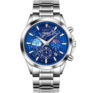 LOEGSINS new multifunctional luxury men’s watch model 658, featuring a genuine Swiss movement, 30 meters water resistance, a mechanical design, sapphire crystal dial, stainless steel strap, and luminous waterproof construction