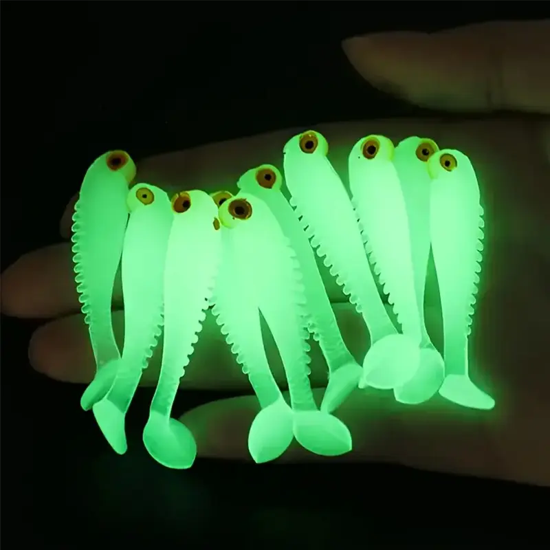 20pcs Glow-In-The-Dark Soft Silicone Fishing Lures, Artificial Fishing Lure, Lead-Free, Ideal for Night Fishing, Durable Fish Bait, Perfect for Anglers, Fishing Accessories, Fishing Supplies