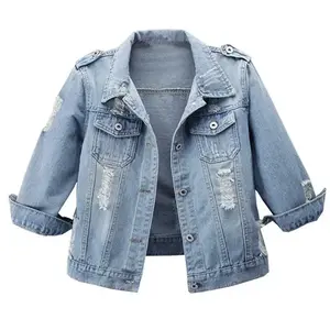 Women’s 3/4 Sleeve Washed Denim Jackets Distressed Light Cropped Jean Jackets Coats Casual Womenswear TikTokShopBlackFriday