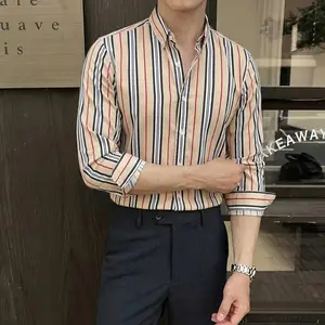 Men’s striped long-sleeve casual shirt for summer; everyday casual fashion; long-sleeve top for spring and autumn fathersdaygift