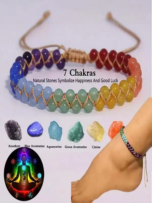 September Laurel 7 Chakra Bracelet & Anklet Set for Women, Lapis Lazuli, Amethyst & Carnelian Beads, Yoga, Meditation & Energy Healing Jewelry, Happiness