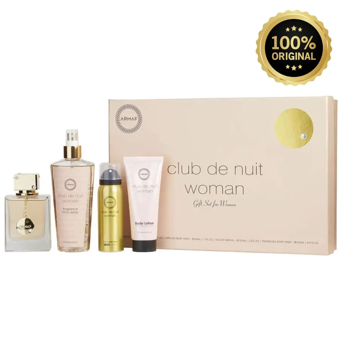 Armaf Club De Nuit for Women Gift Set Eau de Parfum, Shampoo, Body Spray and Body Lotion Spray Floral Scent with Bergamot Jasmine Musk Amber Spicy Rose & Woody Notes