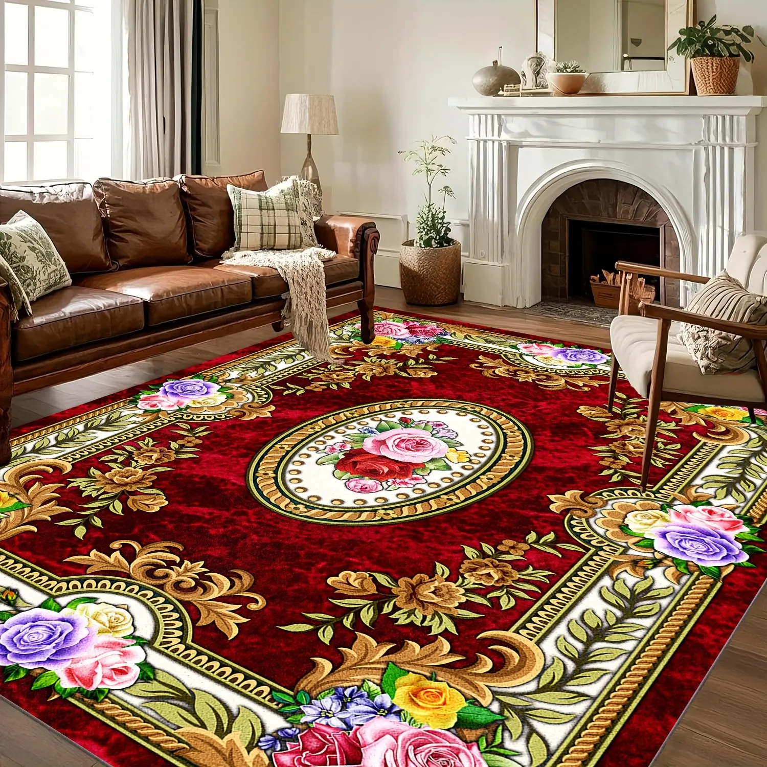 1pc Luxury Polyester Velvet Bohemian Area Rug - Non-Slip Backing, Machine Washable, Machine-Made Bonded Pile, Household Decor for High-Traffic Indoor Spaces