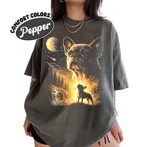 French Bulldog Howling To The Moon Comfort Colors, Vintage Graphic Dog Lover Shirt, Gift Bulldog Mom, 90s Full Moon Dog Shirt, Silly Frenchy Shirt, Menswear Top, Womenswear Top Underwear Streetwear