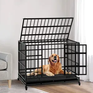 48-inch heavy-duty dog cage with wheels, foldable metal large dog cage suitable for large and medium-sized dogs, cage with detachable plastic tray