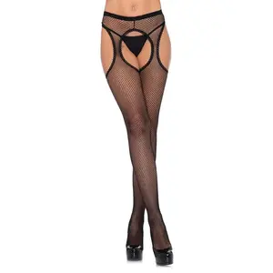 Women's Crotchless Dawn Fishnet Suspender Hose, Essential Halloween Outfits Fabric Underwear Lingerie