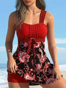 New women's outdoor wide-shoulder two-piece backless figure-flattering sexy fashion printed swimsuit, hot spring swimsuit, beach and pool casual vacation swimsuit